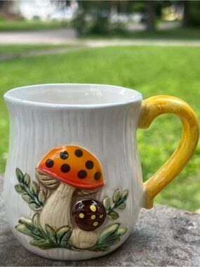 Cottagecore Merry Mushroom Embossed Coffee Mug Rustic Woodland Ceramic Cup